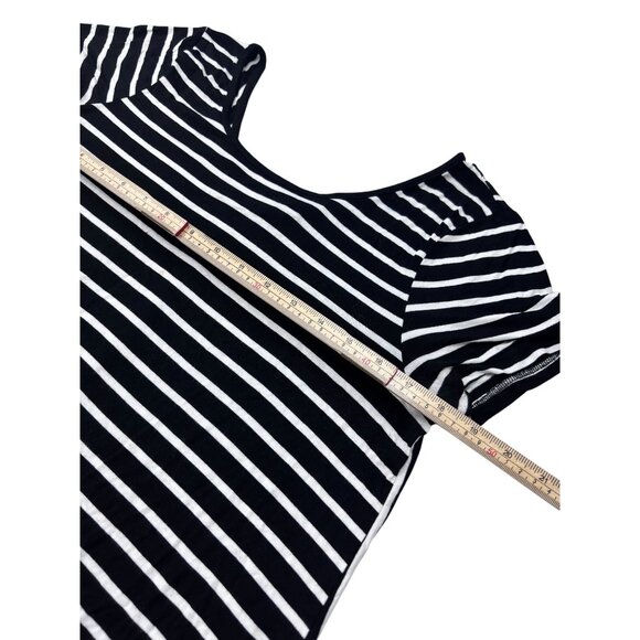 Cable & Gauge Black & White Striped Short Sleeve Top With Button Back Detail - Picture 8 of 9